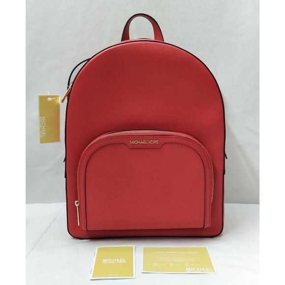 Michael Kors Jaycee Pebbled Red Leather Zipper Top Handle Large Backpack - NWT